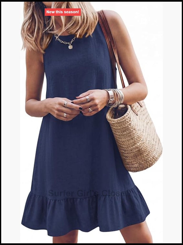Sleeveless Crew Neck Ruffle Hem Shift Tank Mini Dress